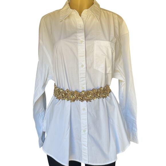 Gold Beaded Floral Belt  Elastic Waistband Sequin NWT Embroidered Boho Festival - Picture 1 of 9